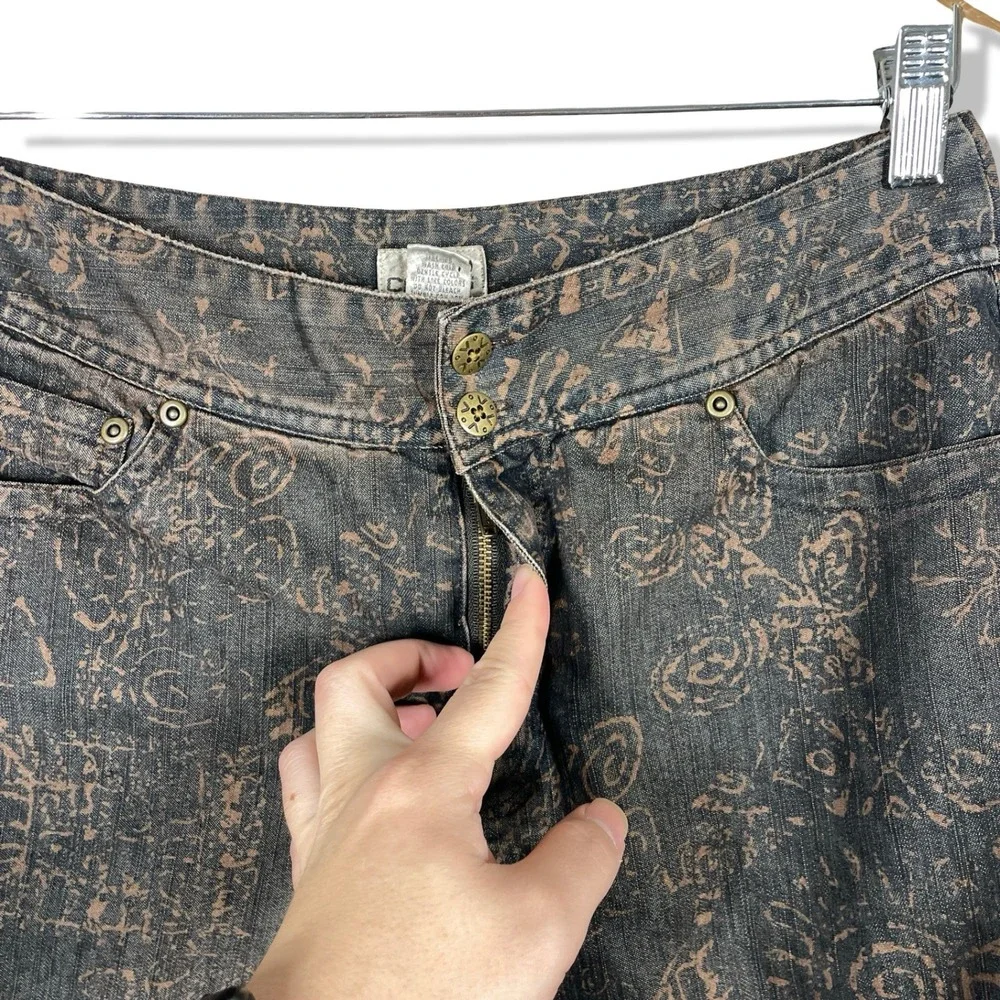 Chicos Floral Tribal Jeans Womens 1‎ Waist 29 Brown Boho Ramie Blend Chic